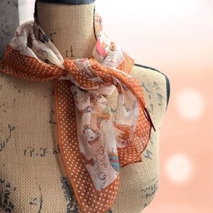 Orange Polka Dot and more print silk Scarf.